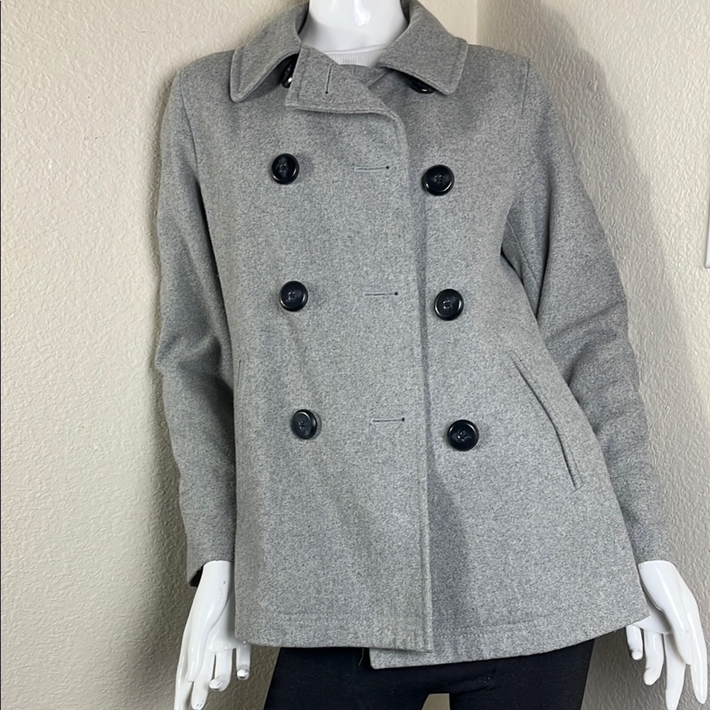 Old Navy Gray and Black Pea Coat with Wide Collar and Relaxed Fit